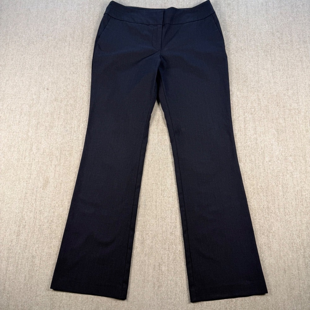 Ann Taylor Dress Pants Women 4P Navy Blue Signature Micro Check Petite Trousers